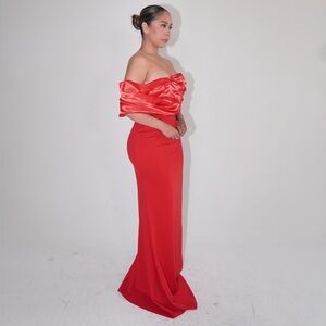 Elegant Red Off-Shoulder Evening Gown